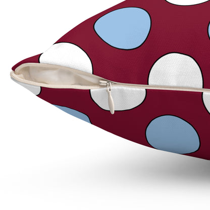 Claret, Blue, White Retro Polka Cushion Pillow