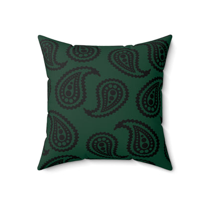 Dark Green, Black Retro Paisley Cushion Pillow