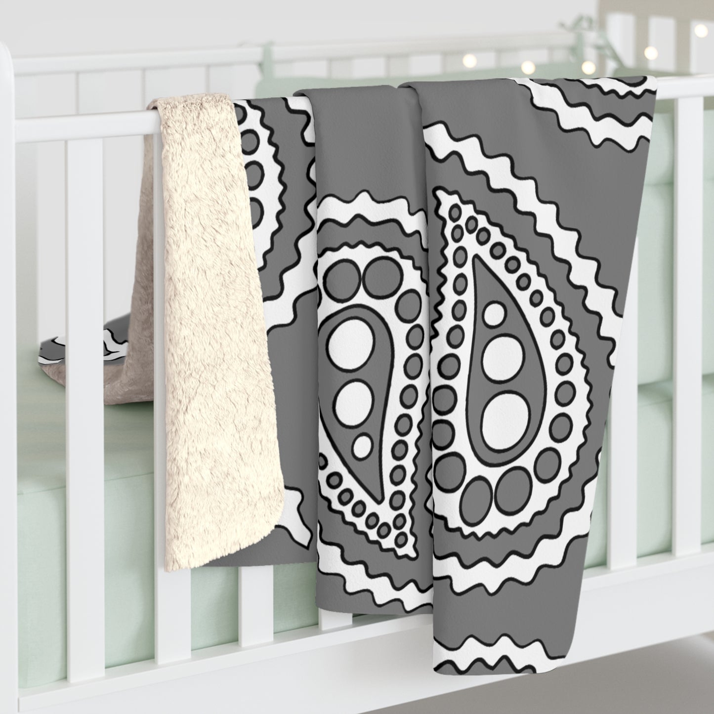 Grey, White Retro Paisley Blanket Throw