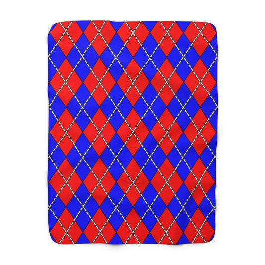 Blue, Red Retro Argyle Blanket Throw