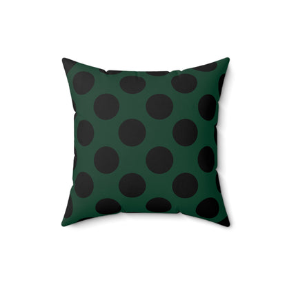 Dark Green, Black Retro Polka Dots Cushion Pillow