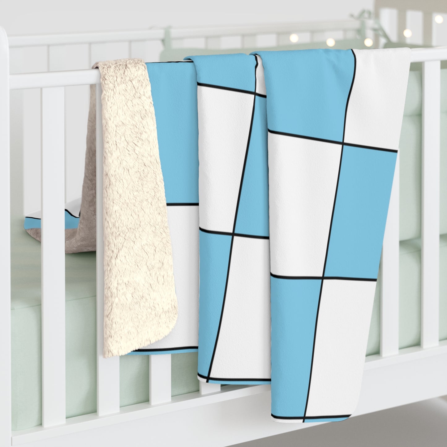 Sky Blue, White Retro Check Blanket Throw