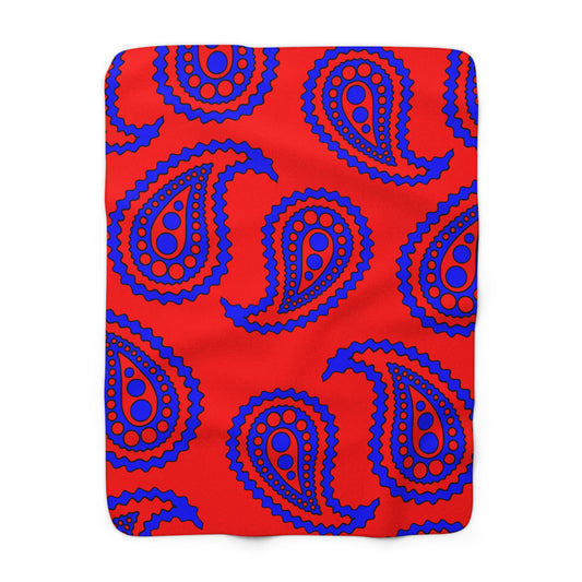 Red, Blue Retro Paisley Blanket Throw