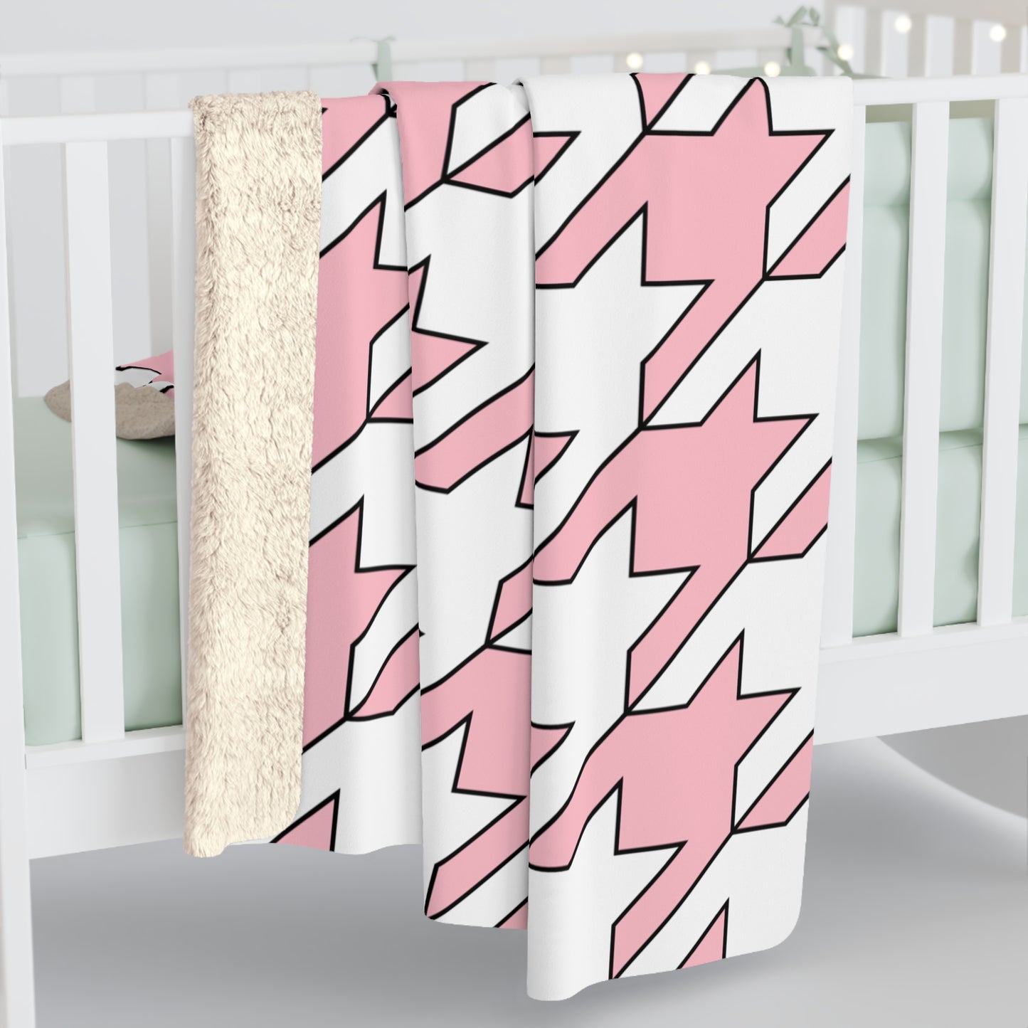 Pink, White Retro Houndstooth Blanket Throw