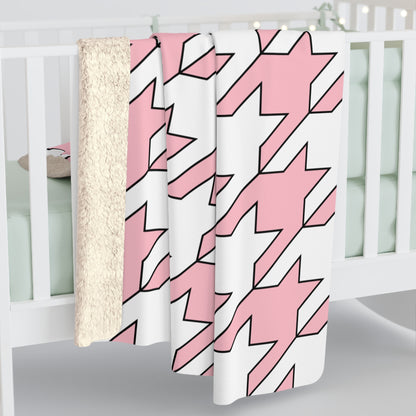 Pink, White Retro Houndstooth Blanket Throw