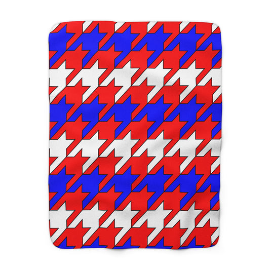 Red, White, Blue Retro Houndstooth Blanket Throw