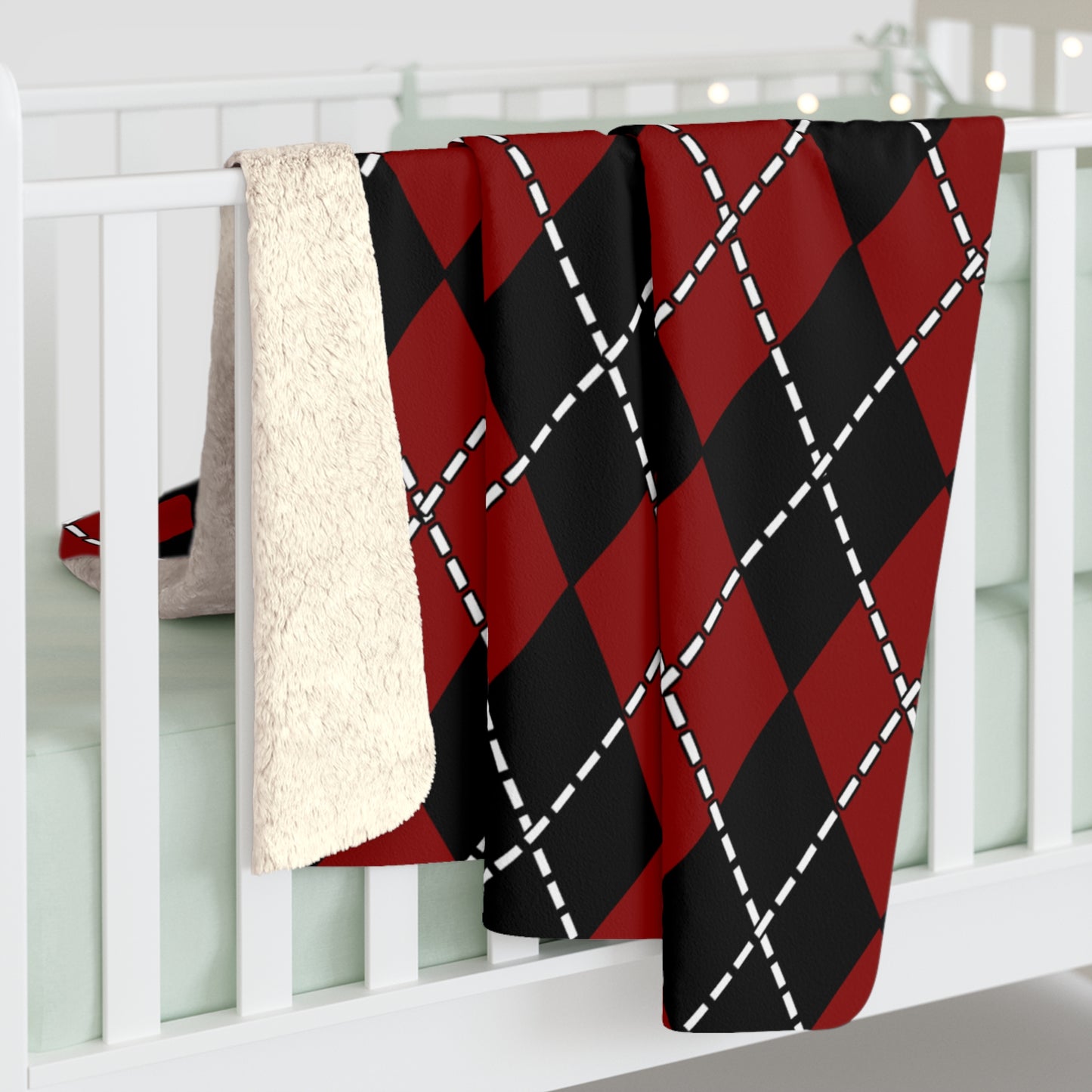 Dark Red, Black Retro Argyle Blanket Throw