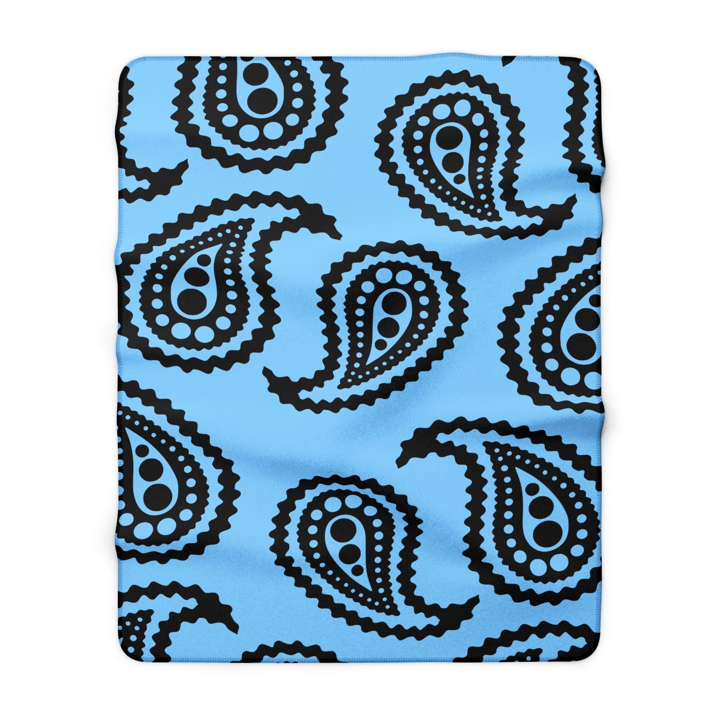 Light Blue, Black Retro Paisley Blanket Throw