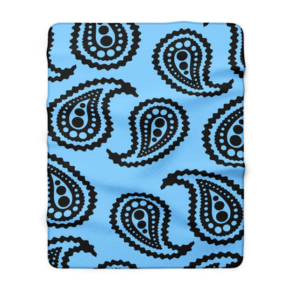 Light Blue, Black Retro Paisley Blanket Throw