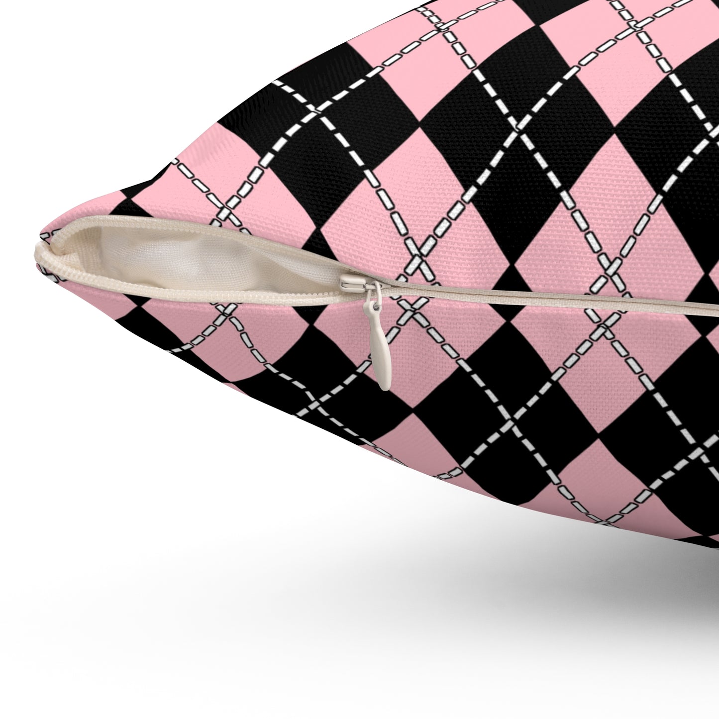 Pink, Black Retro Argyle Cushion Pillow