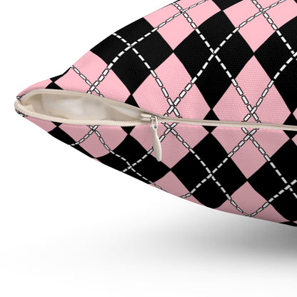 Pink, Black Retro Argyle Cushion Pillow