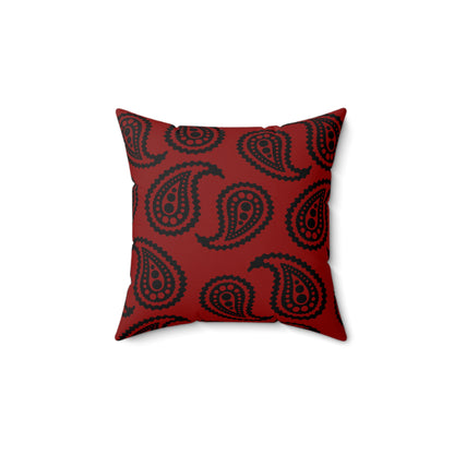 Dark Red, Black Retro Paisley Cushion Pillow