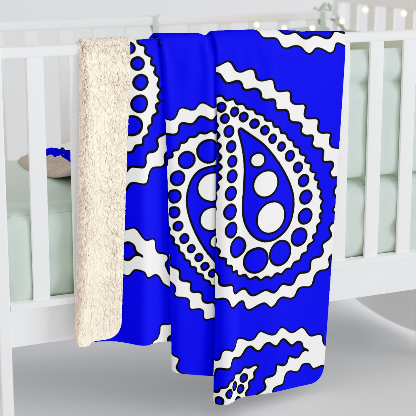 Blue, White Retro Paisley Blanket Throw