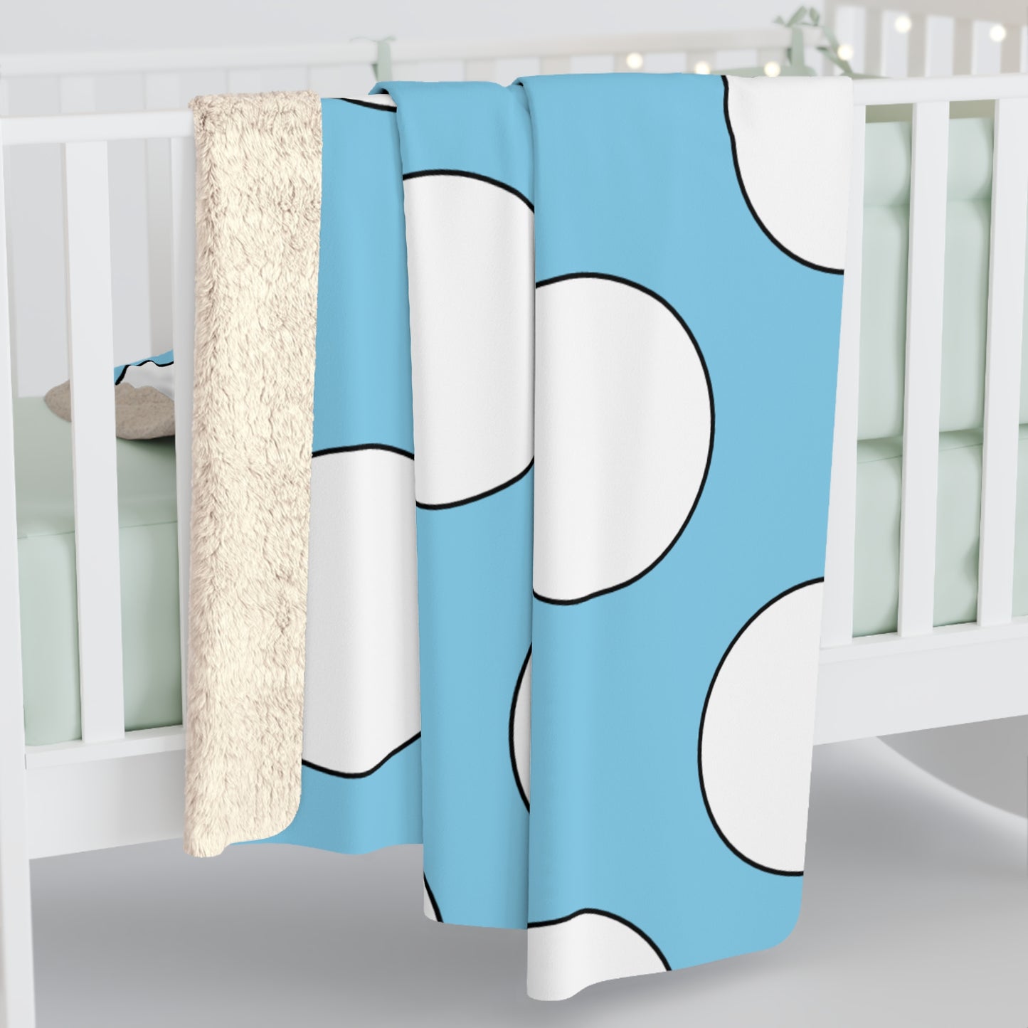 Sky Blue, White Retro Polka Dots Blanket Throw