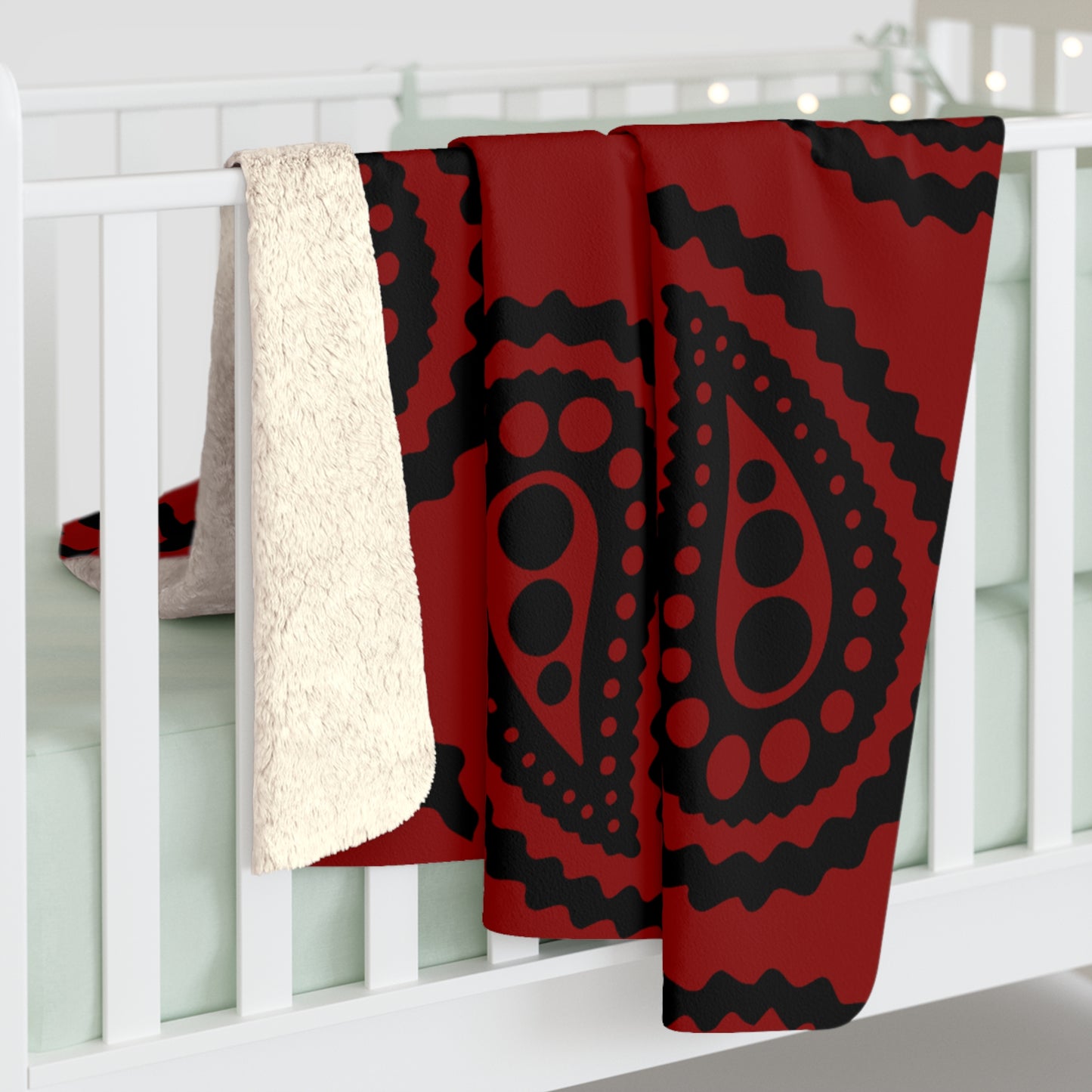 Dark Red, Black Retro Paisley Blanket Throw