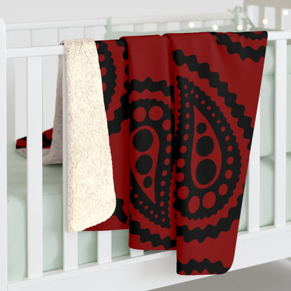 Dark Red, Black Retro Paisley Blanket Throw