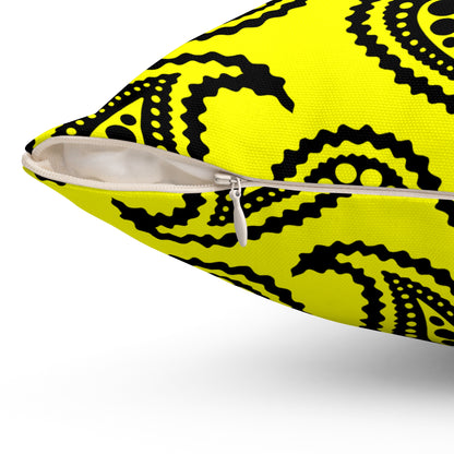 Yellow, Black Retro Paisley Cushion Pillow