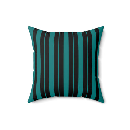 Teal, Black Retro Stripes Cushion Pillow