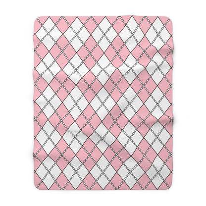 Pink, White Retro Argyle Blanket Throw