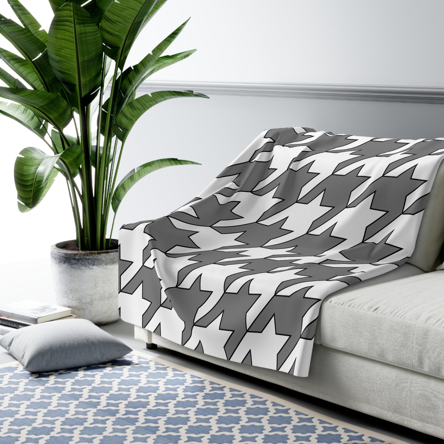 Grey, White Retro Houndstooth Blanket Throw