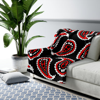 Black, White, Red Retro Paisley Blanket Throw