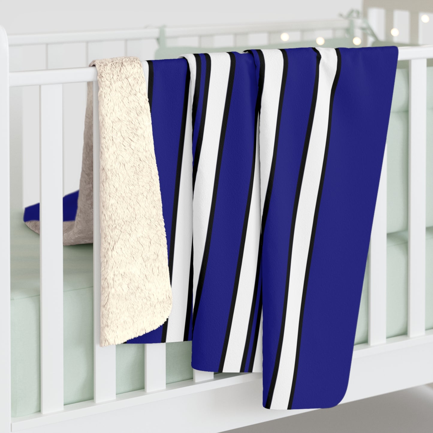 Navy Blue, White Retro Stripes Blanket Throw