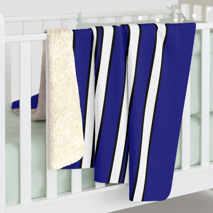 Navy Blue, White Retro Stripes Blanket Throw