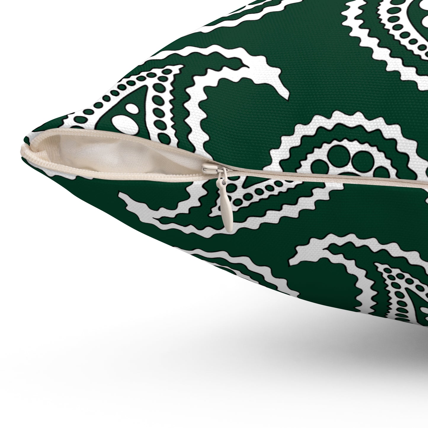 Dark Green, White Retro Paisley Cushion Pillow
