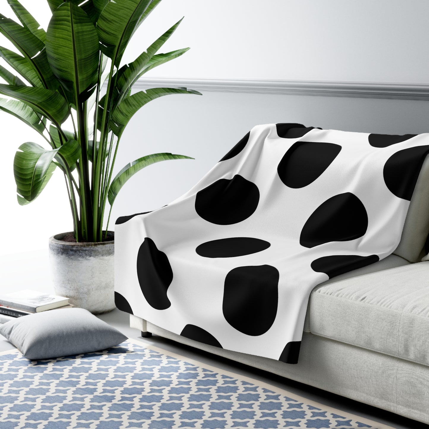 White, Black Retro Polka Dots Blanket Throw