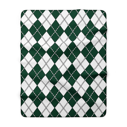 Dark Green, White Retro Argyle Blanket Throw