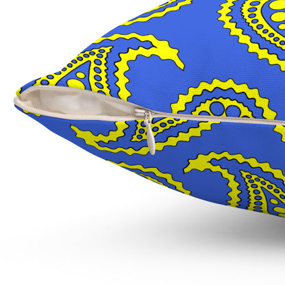 Royal Blue, Yellow Retro Paisley Cushion Pillow