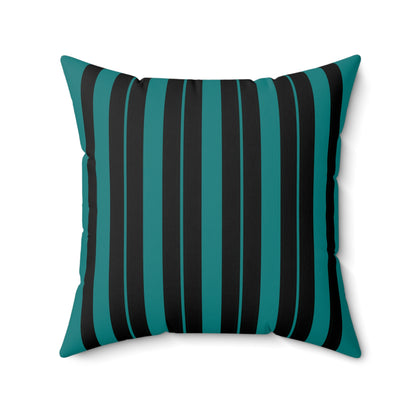 Teal, Black Retro Stripes Cushion Pillow