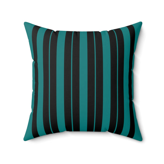 Teal, Black Retro Stripes Cushion Pillow