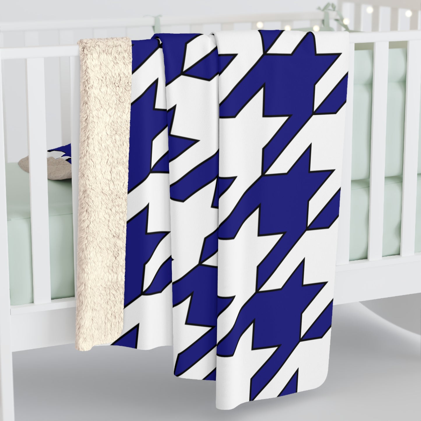 Navy Blue, White Retro Houndstooth Blanket Throw