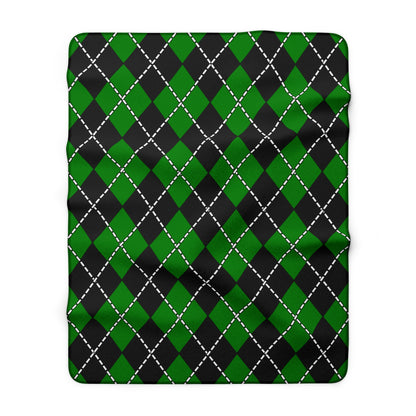 Green, Black Retro Argyle Blanket Throw