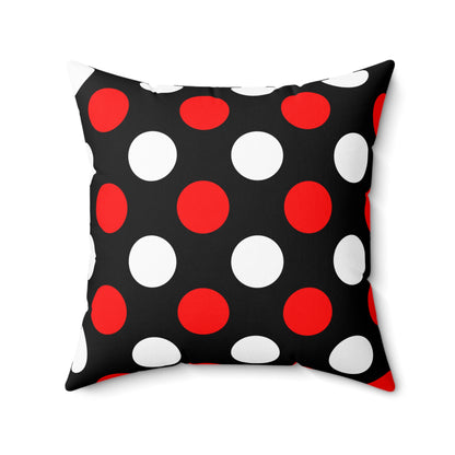Black, White, Red Retro Polka Dots Cushion Pillow