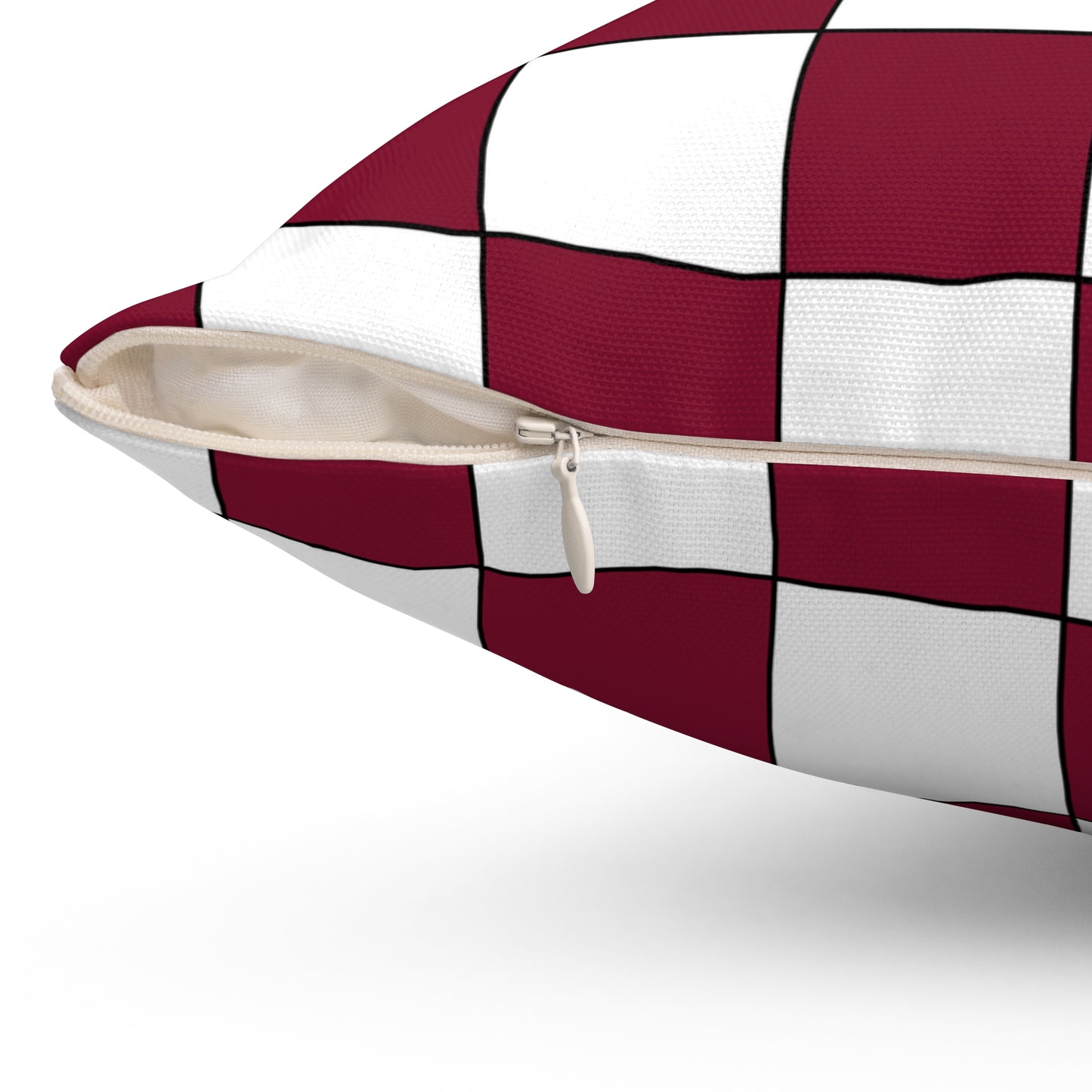 Claret, White Retro Check Cushion Pillow
