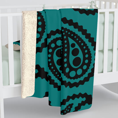 Teal, Black Retro Paisley Blanket Throw