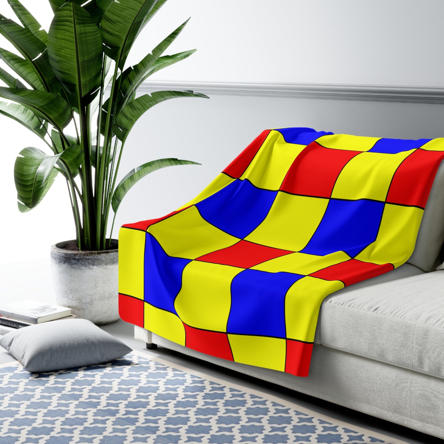 Yellow, Blue, Red Retro Check Blanket Throw