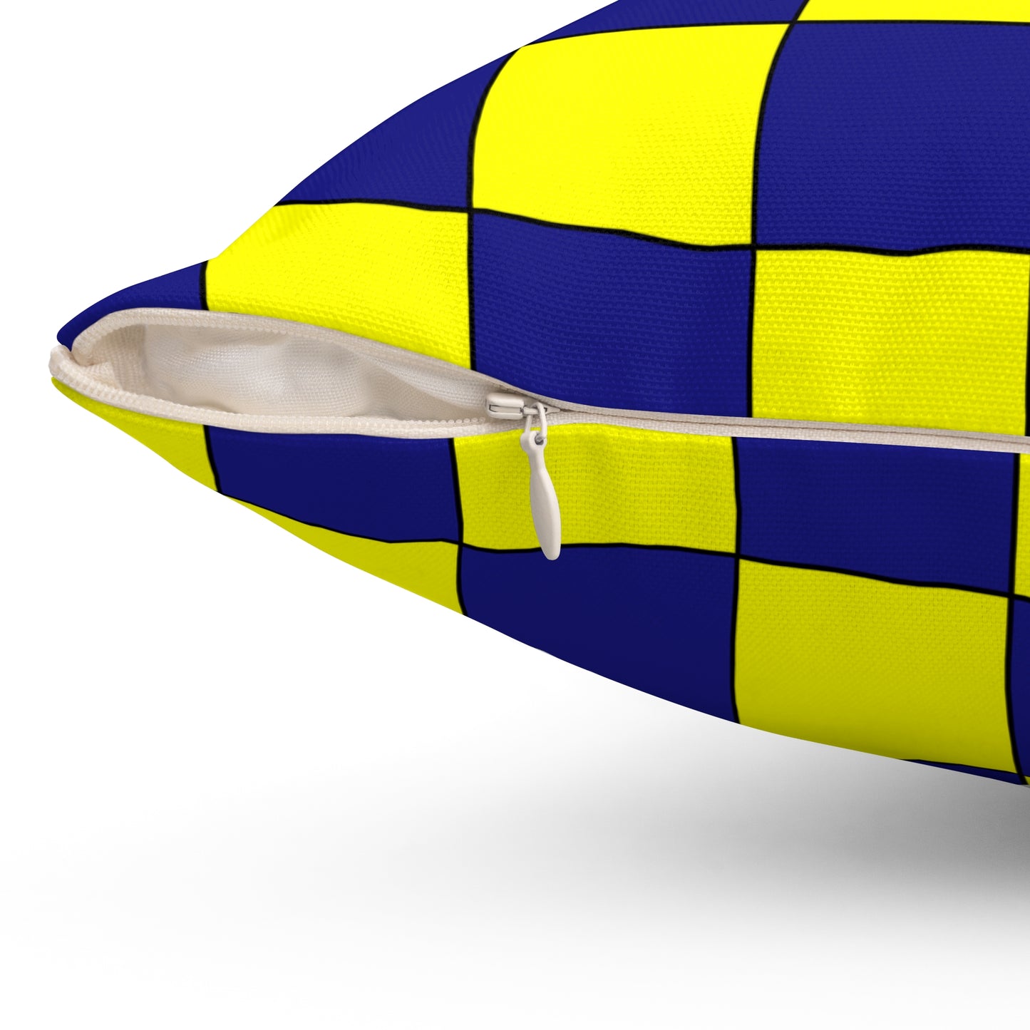 Navy Blue, Yellow Retro Check Cushion Pillow