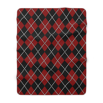 Dark Red, Black Retro Argyle Blanket Throw