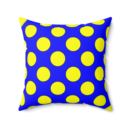 Blue, Yellow Retro Polka Dots Cushion Pillow
