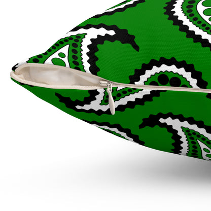 Green, Black, White Retro Paisley Cushion Pillow