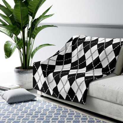 Black, White Retro Argyle Blanket Throw