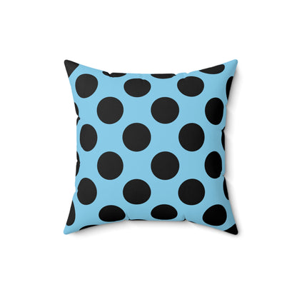 Sky Blue, Black Retro Polka Dots Cushion Pillow
