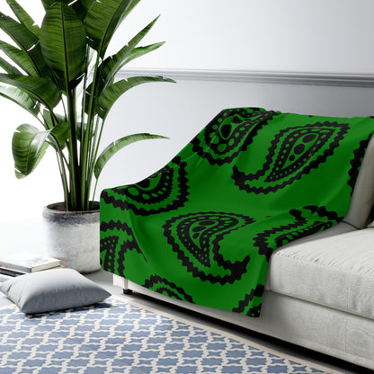 Green, Black Retro Paisley Blanket Throw