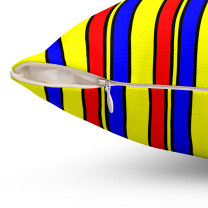 Yellow, Blue, Red Retro Stripes Cushion Pillow