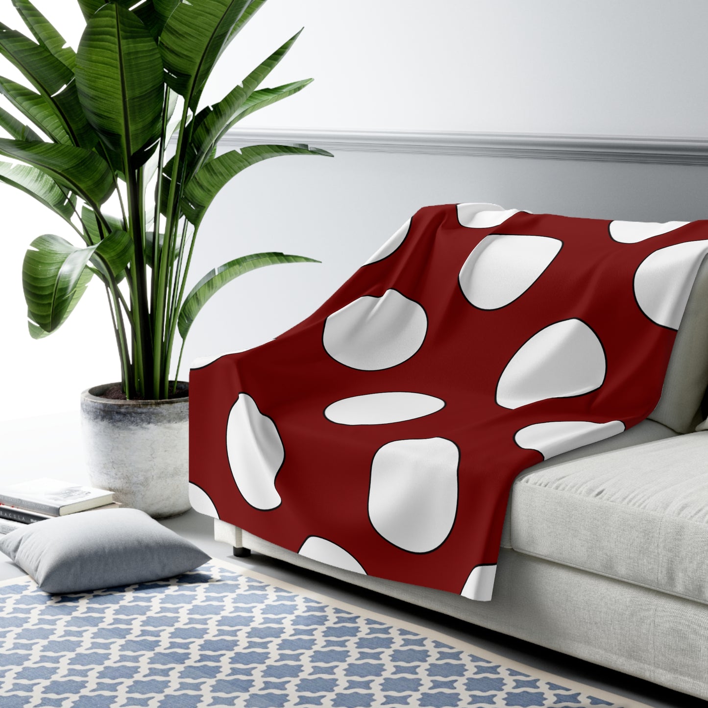 Maroon, White Retro Polka Dots Blanket Throw