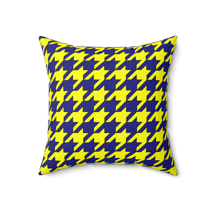 Navy Blue, Yellow Retro Houndstooth Cushion Pillow