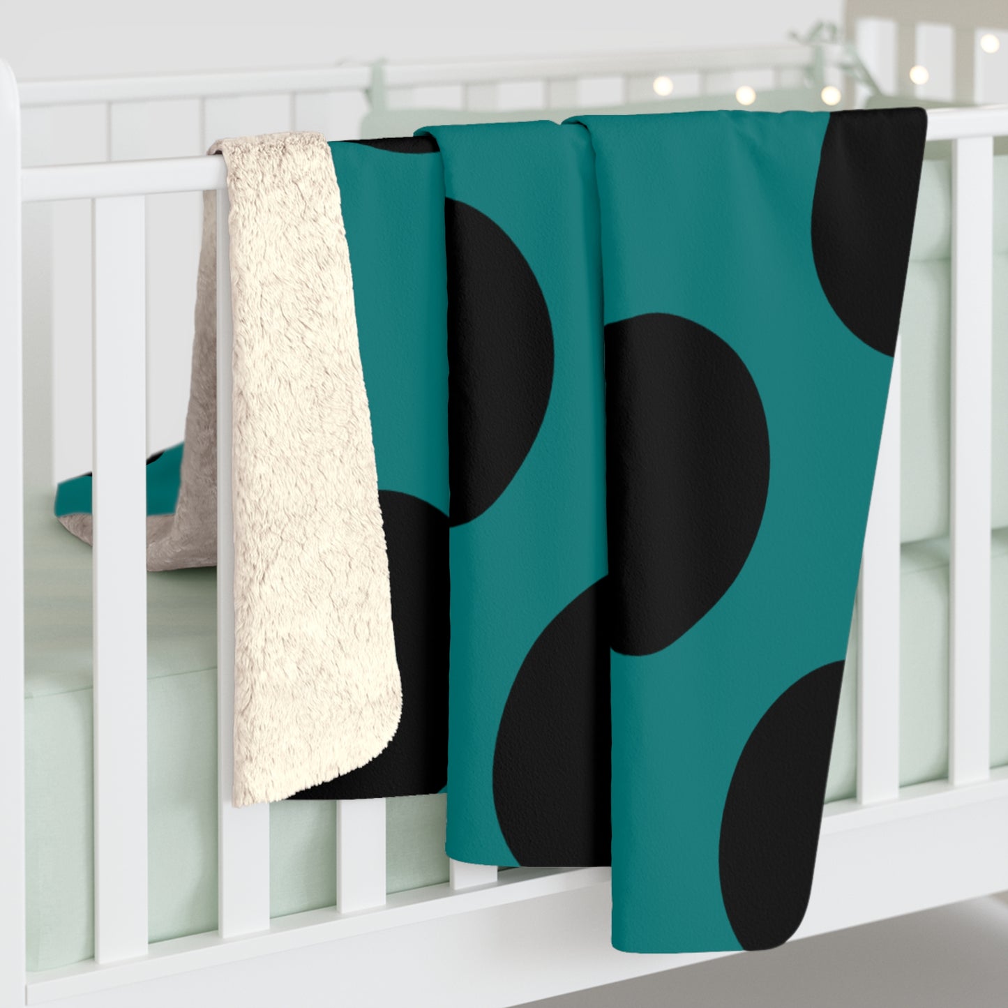 Teal, Black Retro Polka Dots Blanket Throw